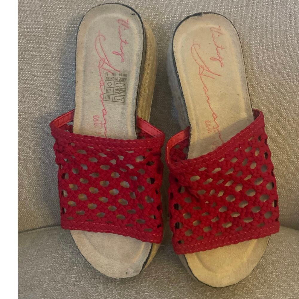 Vintage Havana with Red crochet uppers, slide on, S84